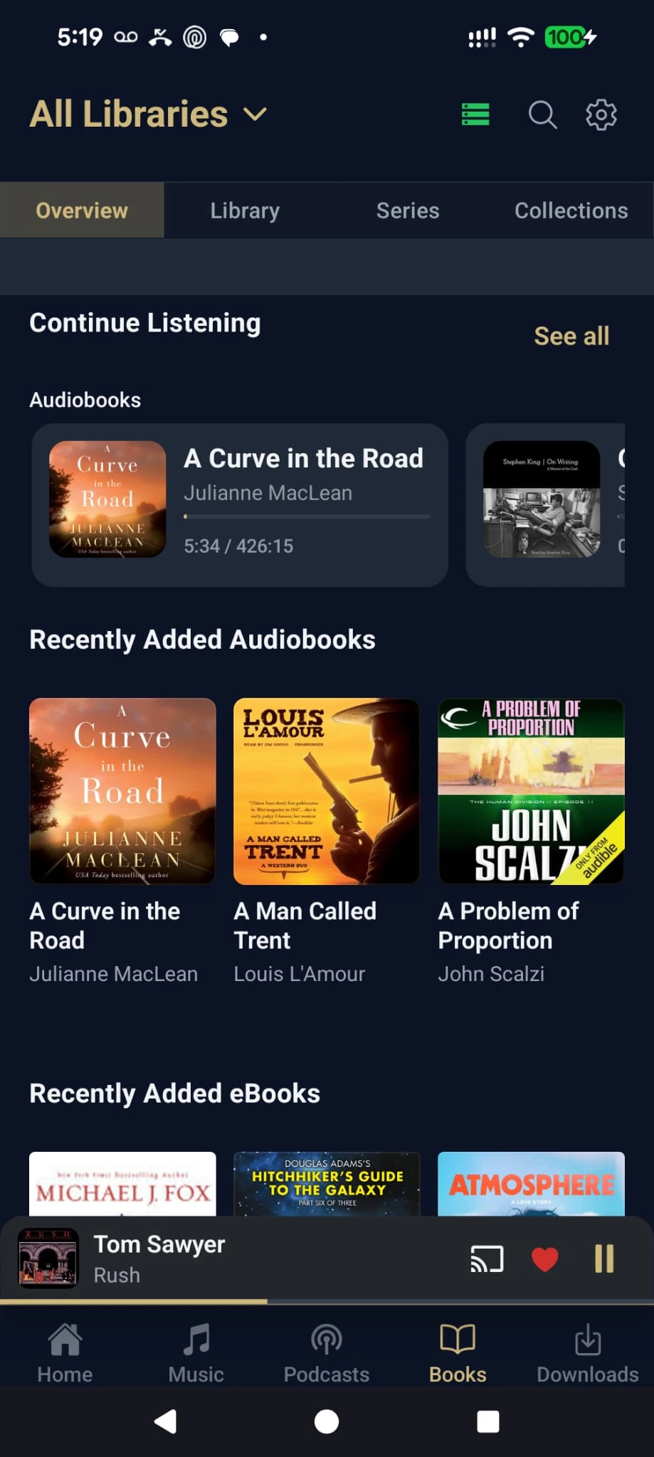Atune Audio Audiobooks screen