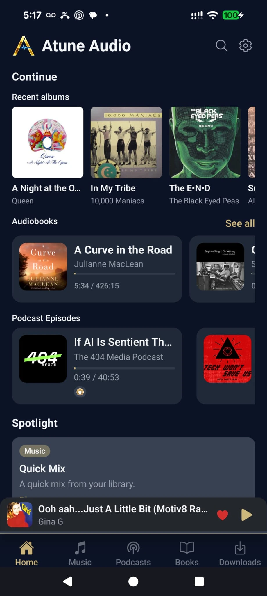 Atune Audio Home screen
